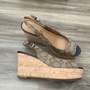 Coach Ferry slingback cork Wedges - Sig Jacquard monogram logo print
